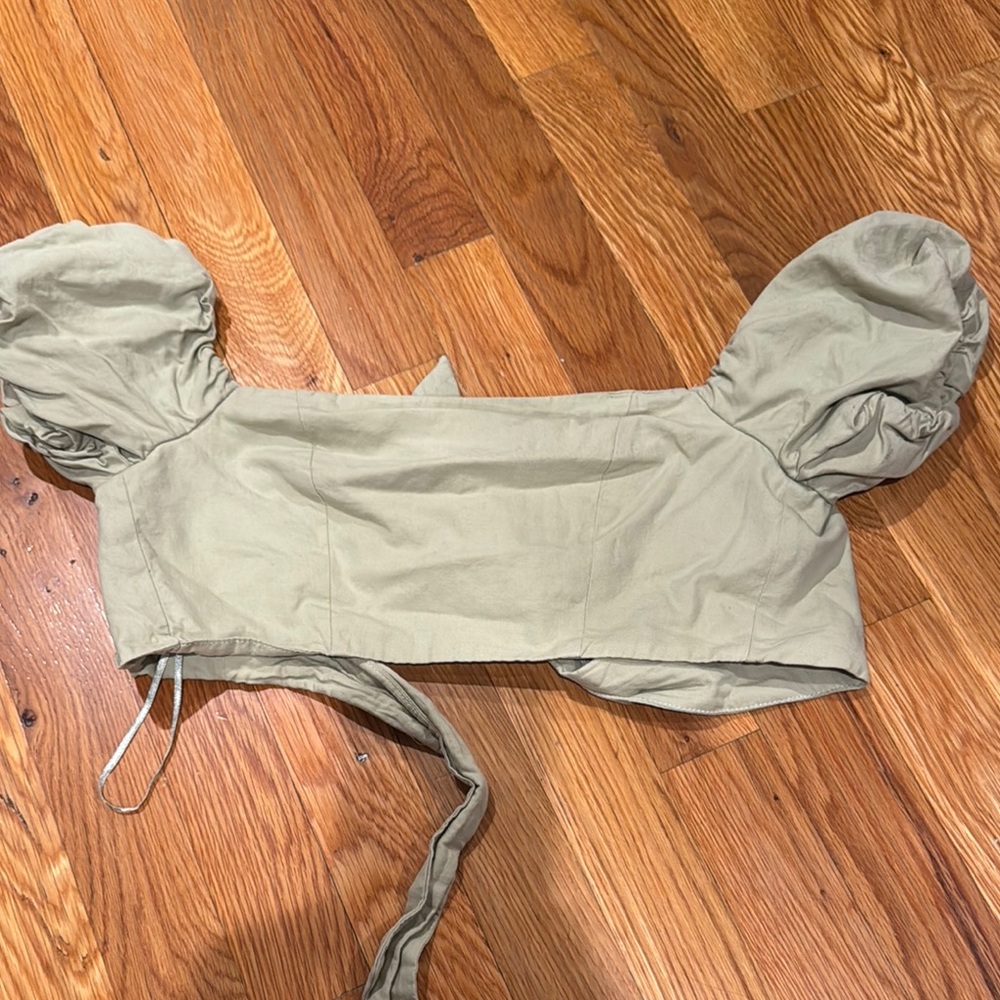 Crescent Olive Green Puff Sleeve Crop Top